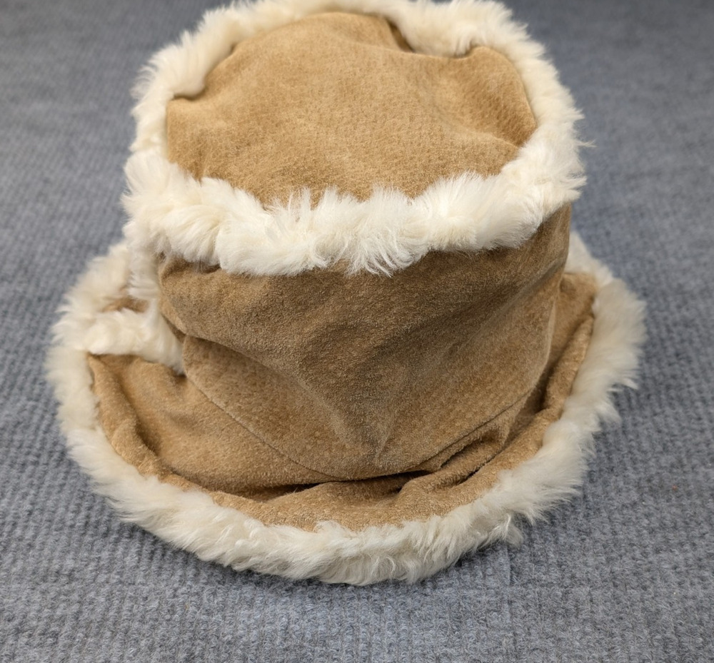 Wilsons Leather Bucket Hat Kids Large Suede Penny Lane Y2K Vintage Brown Sherpa